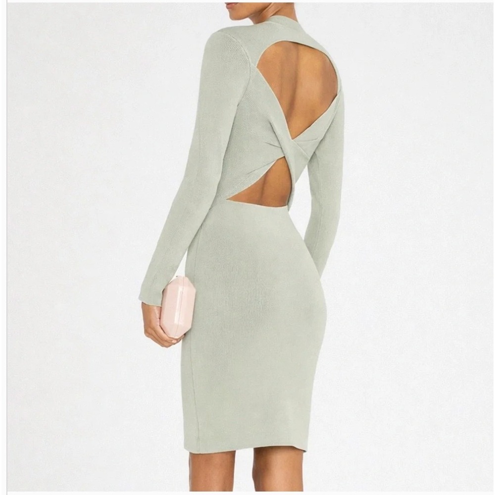 Alice + Olivia Sageโ Green Twist Back Long Sleeve Bodycon Mini Dress Size M